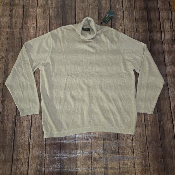 Orvis Mens Sweater L Beige Turtleneck Cashmere Blend Long Sleeve Signature - Picture 1 of 9